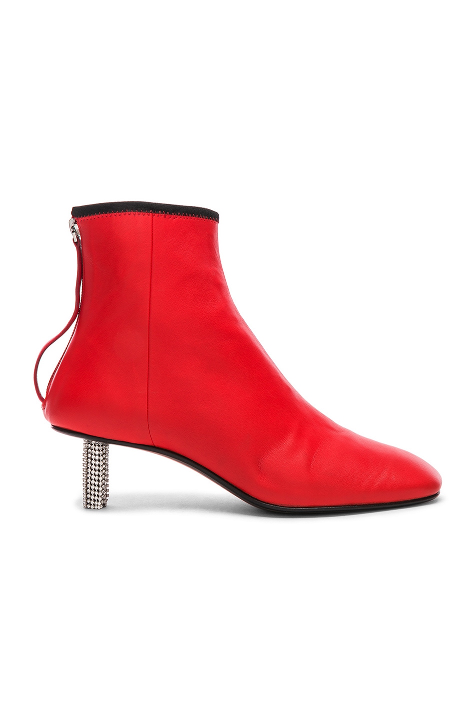 Image 1 of CALVIN KLEIN 205W39NYC Grainne Leather Crystal Heel Ankle Boots in Bright Red & Black