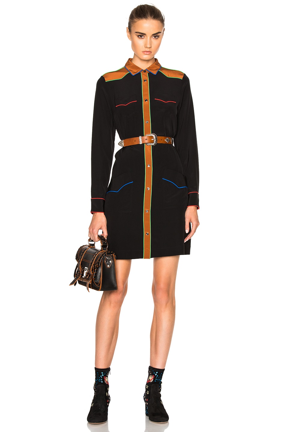 Image 1 of Coach Solid Silk Dress in Black