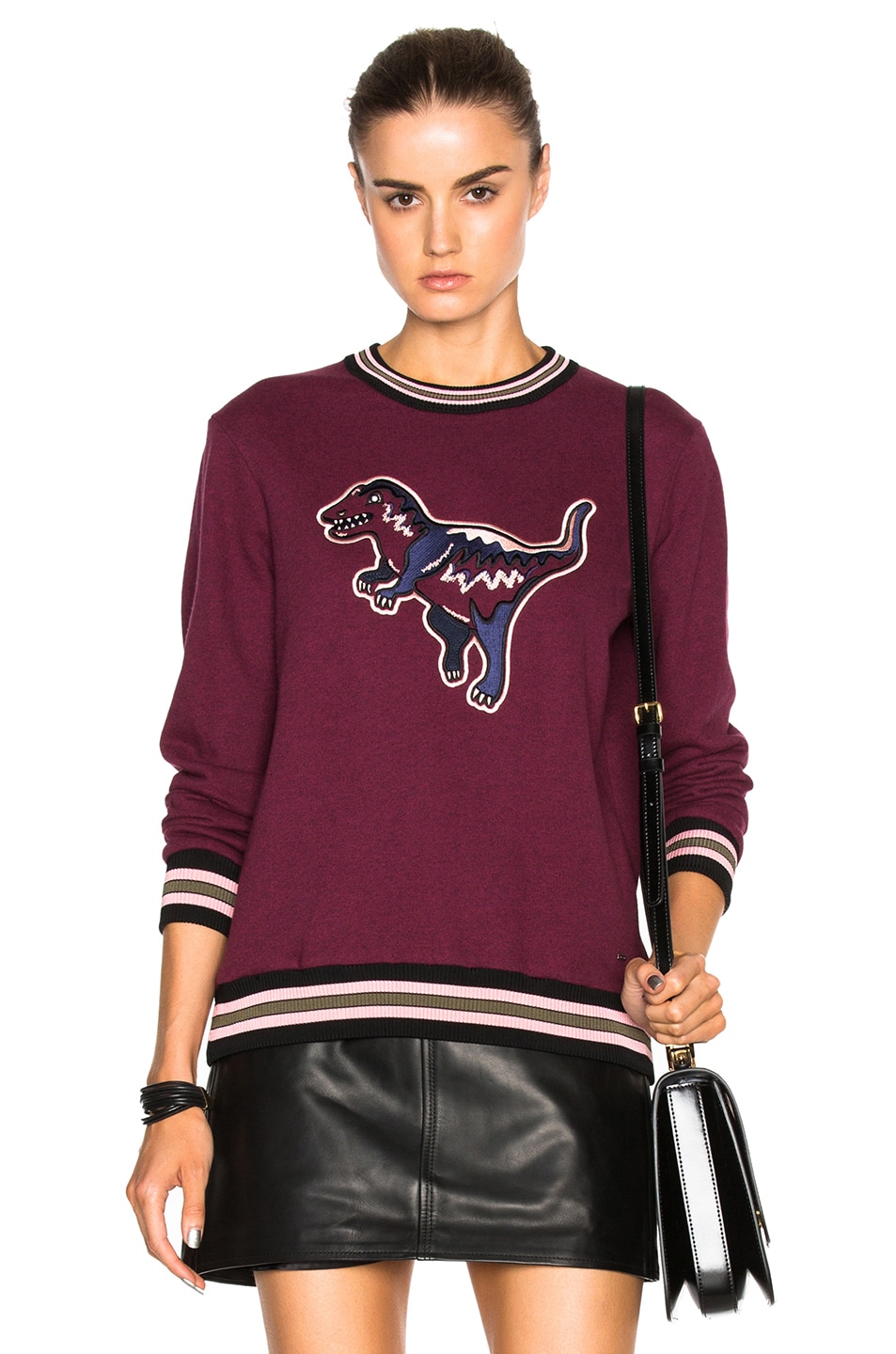 Image 1 of Coach Varsity T-Rex Sweater in Cranberry