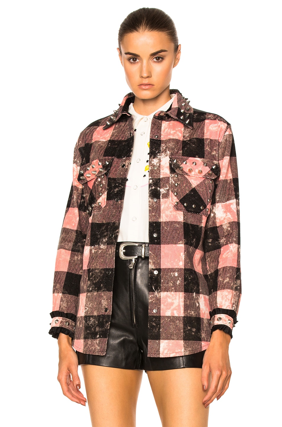 Image 1 of Coach Studded Plaid Top in Pink