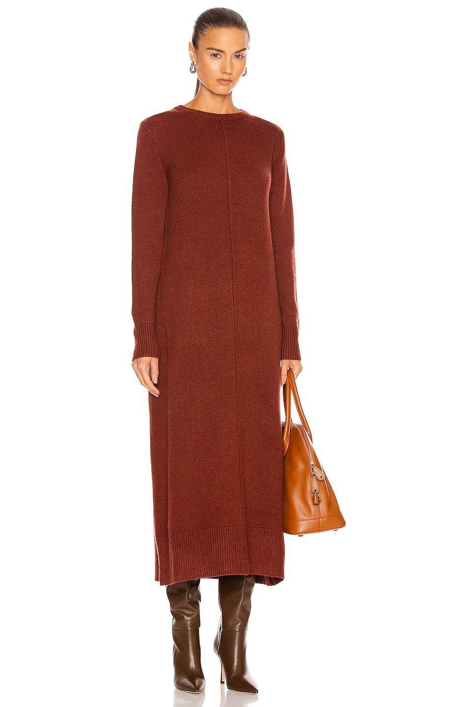 Image 1 of CO Seamed Crew Neck Sweater Dress in Currant