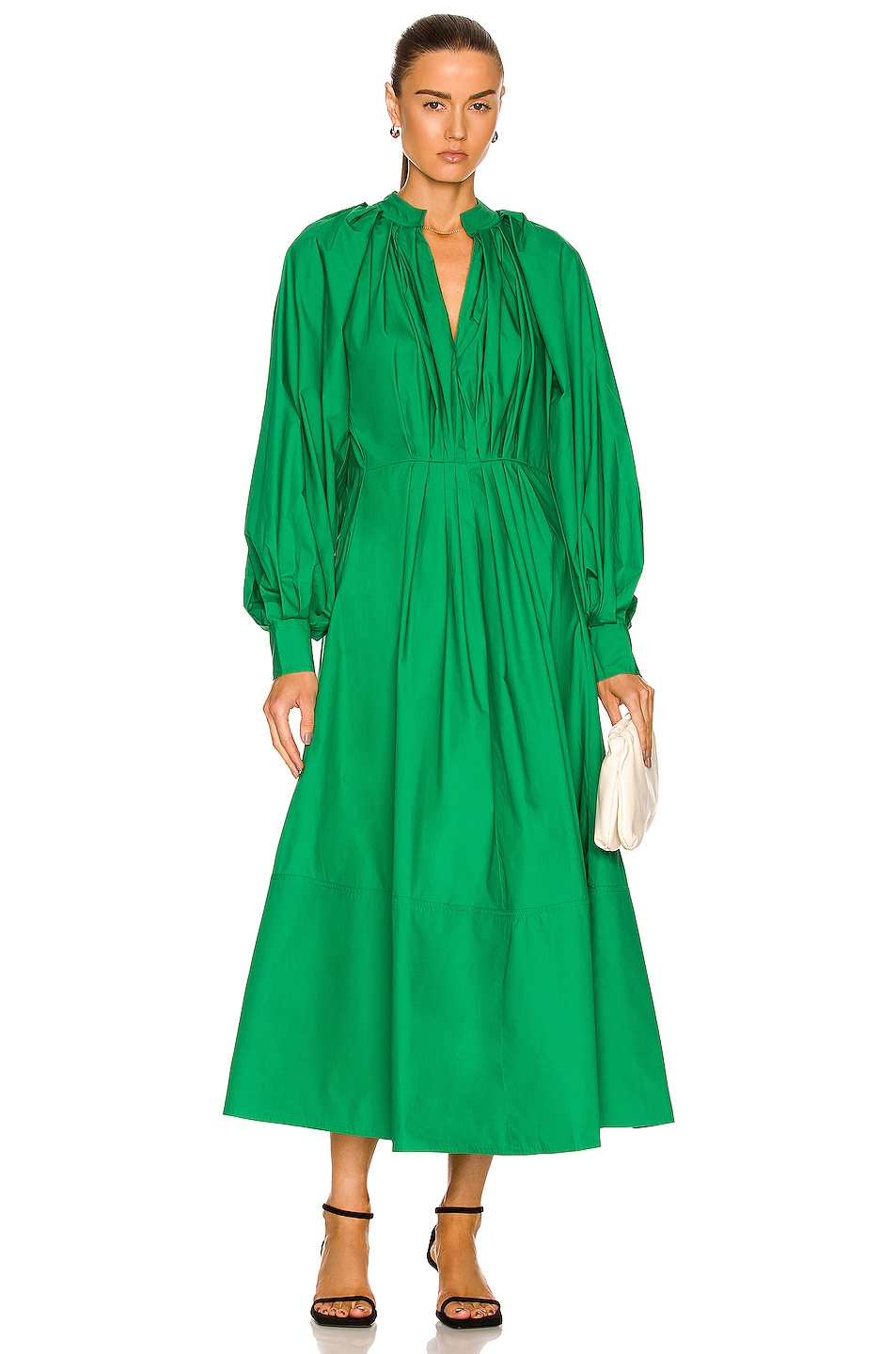 Image 1 of CO Long Sleeve Waist Pleat Dress in Green