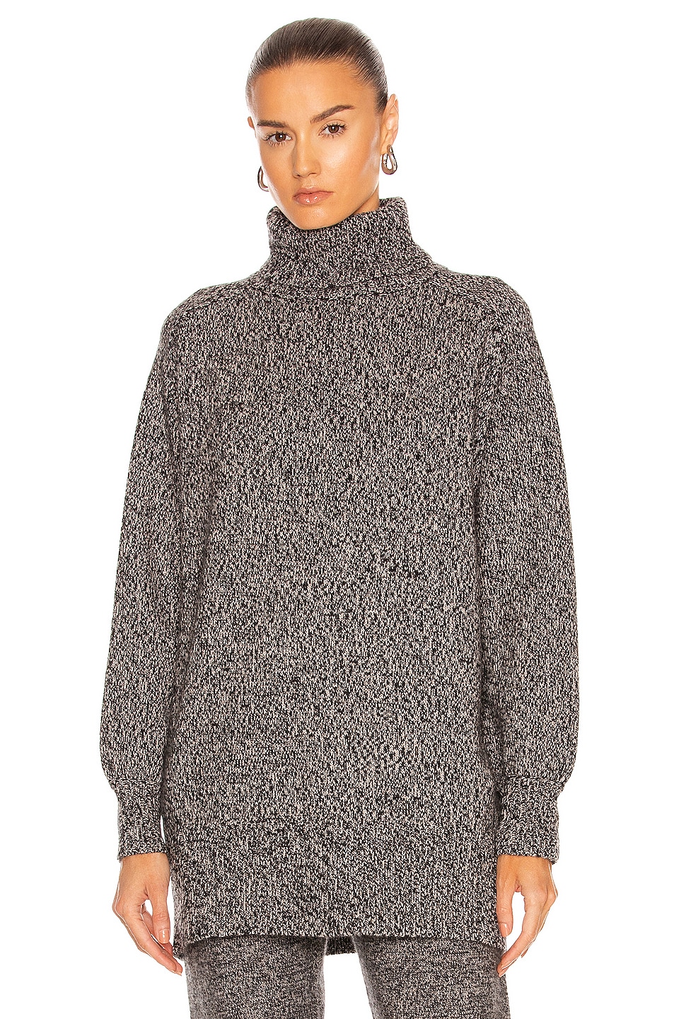 Image 1 of CO Split Hem Turtleneck Sweater in Black & Taupe Melange