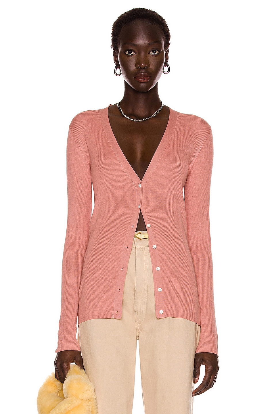 Image 1 of CO Ribbed Cardigan in Dusty Pink