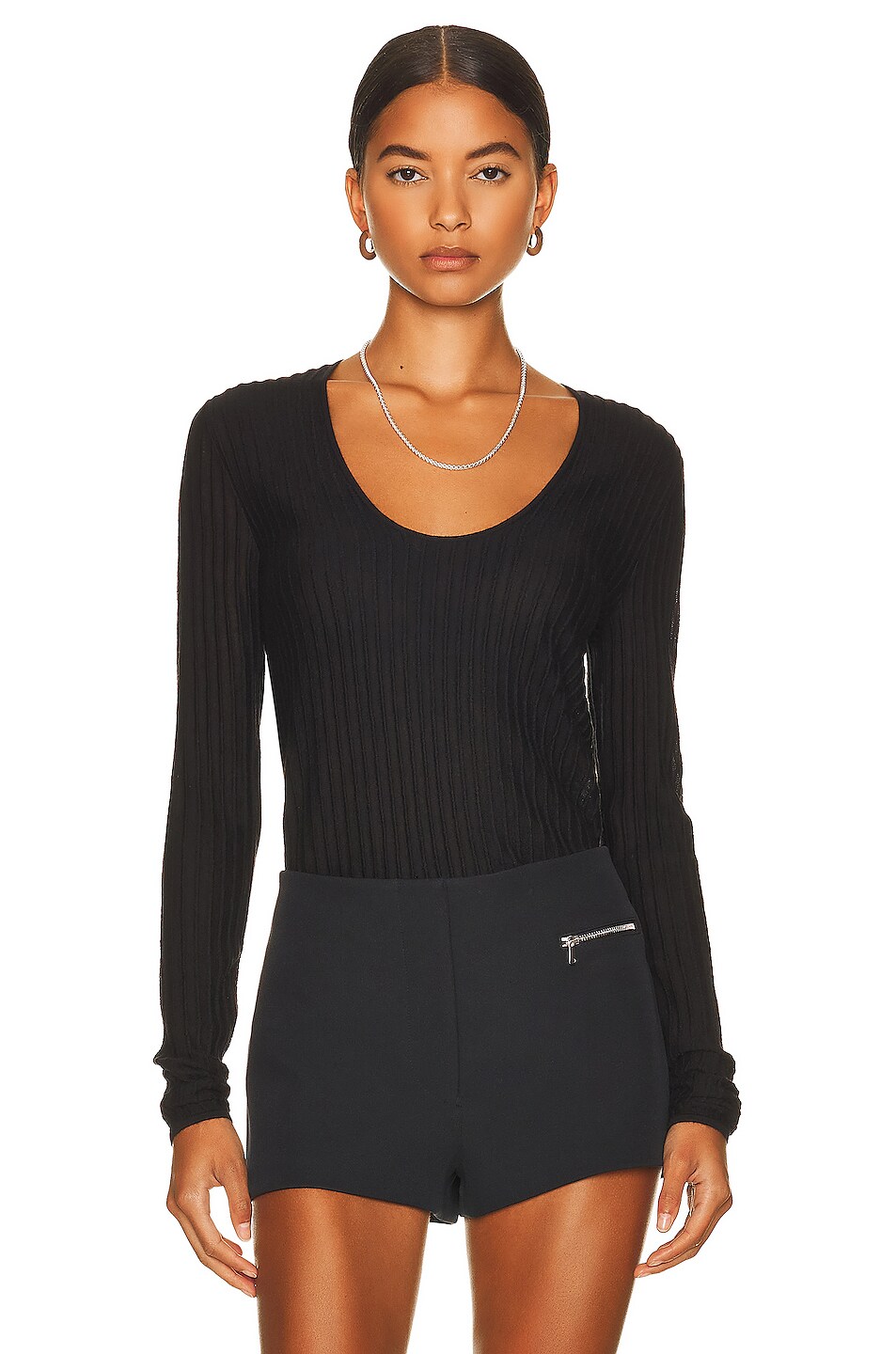 Image 1 of CO Long Sleeve U-Neck Sweater in Black
