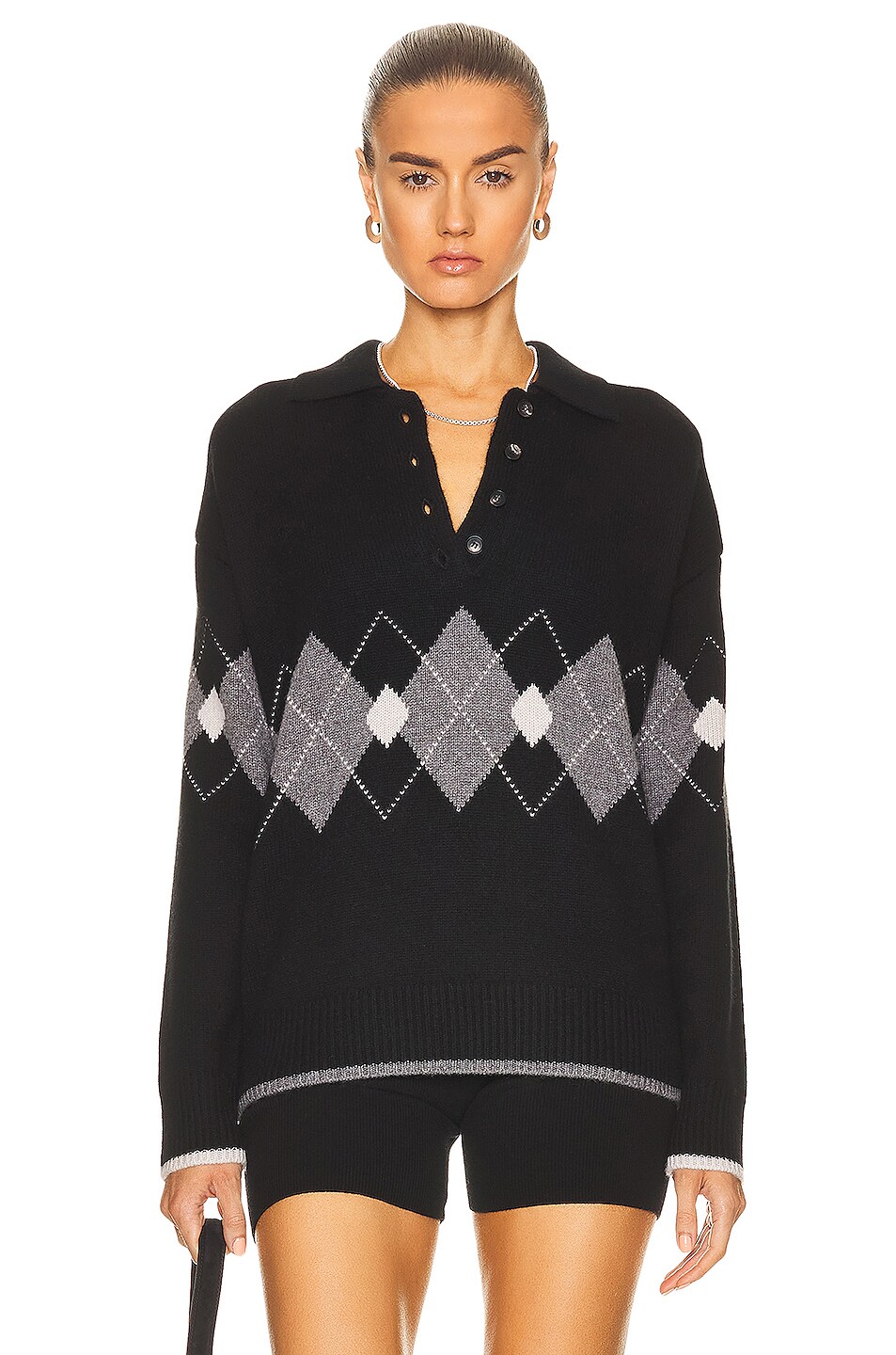 Image 1 of CO Argyle Polo Knit Sweater in Black Argyle