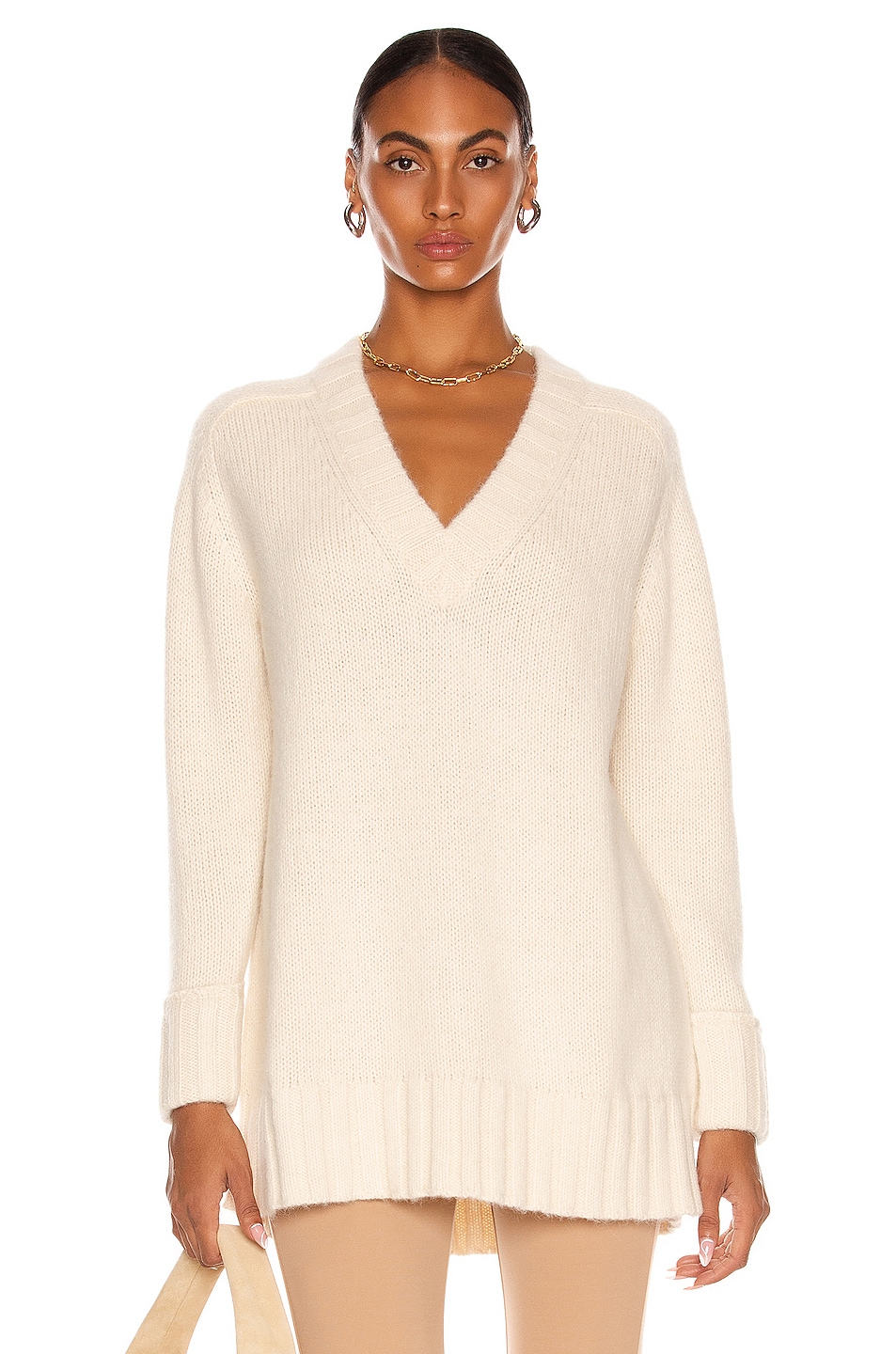 Image 1 of CO Rib Trim V Neck Sweater in Ivory