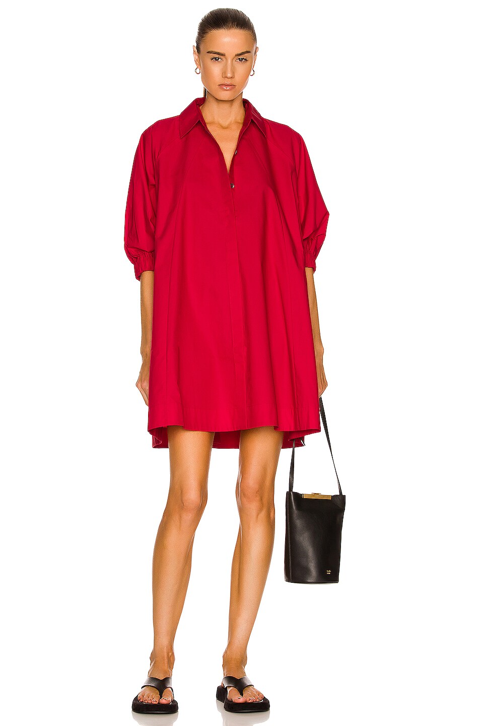 Image 1 of CO Puff Sleeve Button Down Top in Red