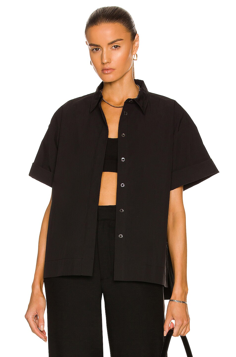 Image 1 of CO Short Sleeve Covered Placket Shirt in Black