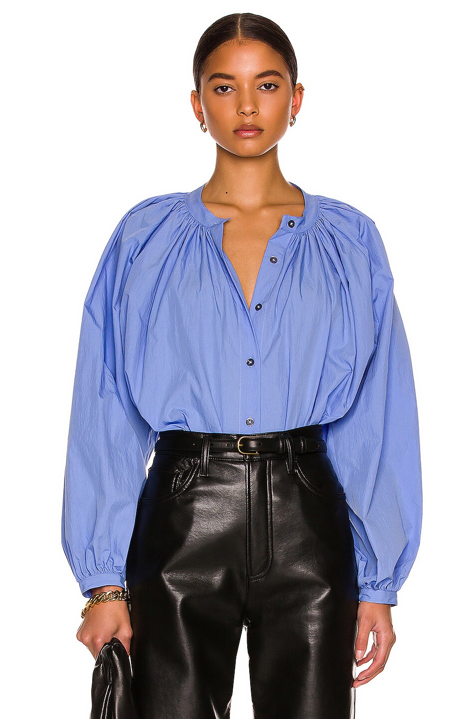 Image 1 of CO Balloon Sleeve Blouse in Oxford Blue