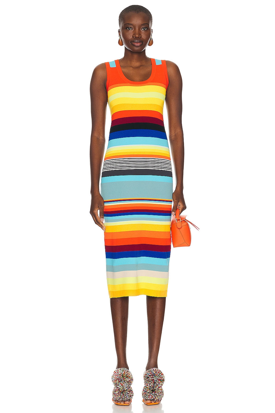 Image 1 of Christopher John Rogers Striped Scoop Neck Tank Dress in Multicolor