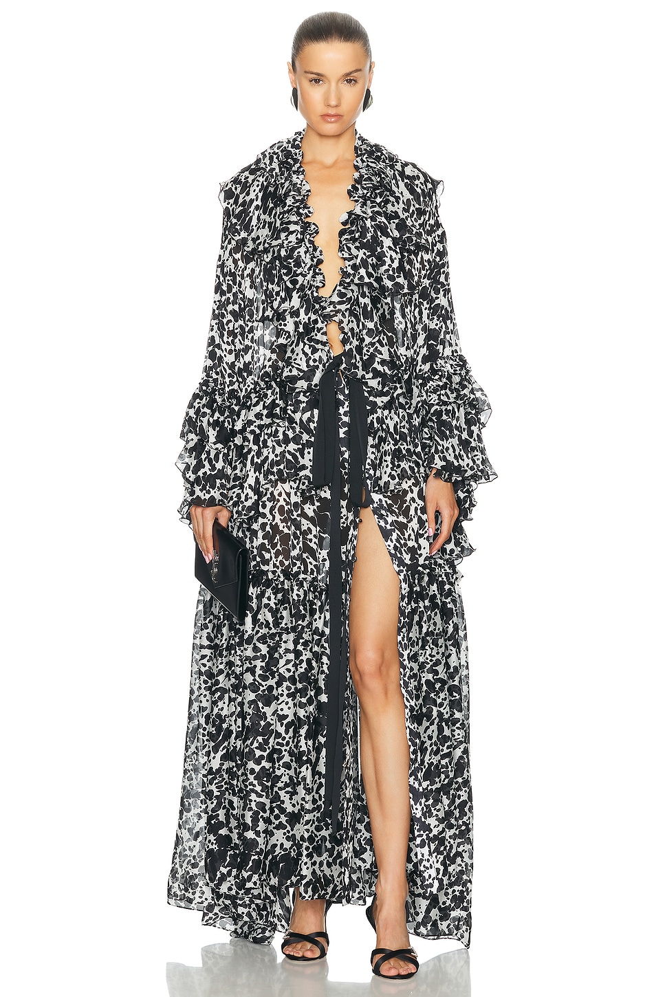 Image 1 of Christopher John Rogers for FWRD Tiered Ruffle Caftan in Black Multi