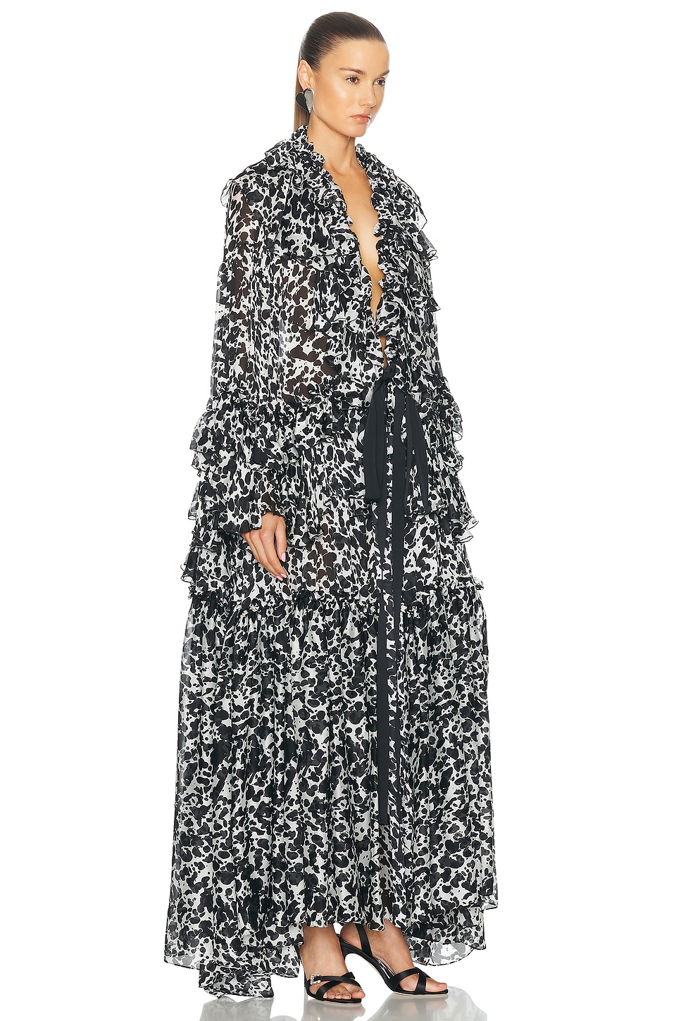 Shop Christopher John Rogers For Fwrd Tiered Ruffle Caftan In Black Multi