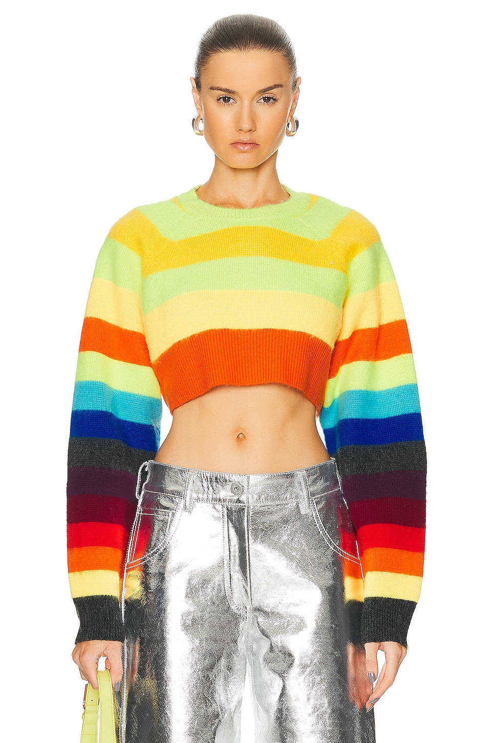 Image 1 of Christopher John Rogers Brushed Striped Cropped Sweater in Multicolor