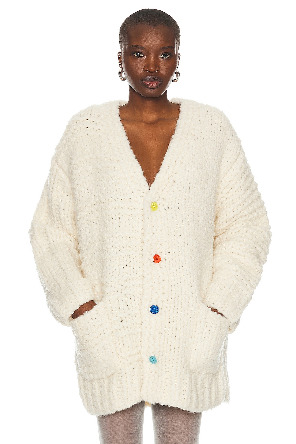 Giant Handknit Cardigan Sweater in Ivory