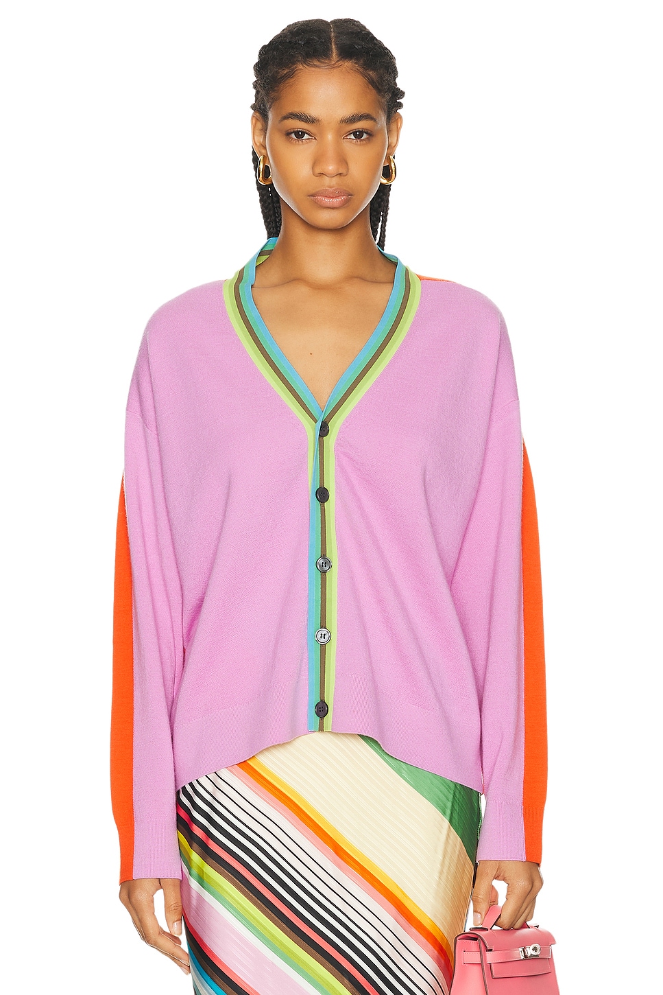 Shop Christopher John Rogers Convertible Colorblock Cardigan In Taro