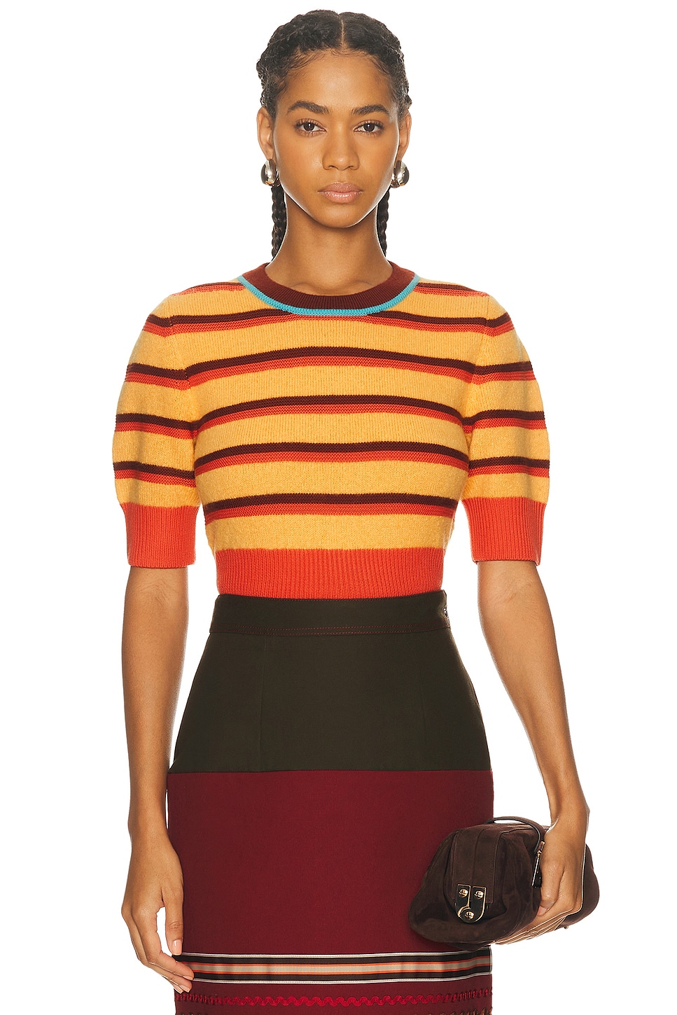 Christopher John Rogers Cropped Short Sleeve Sweater In Orange