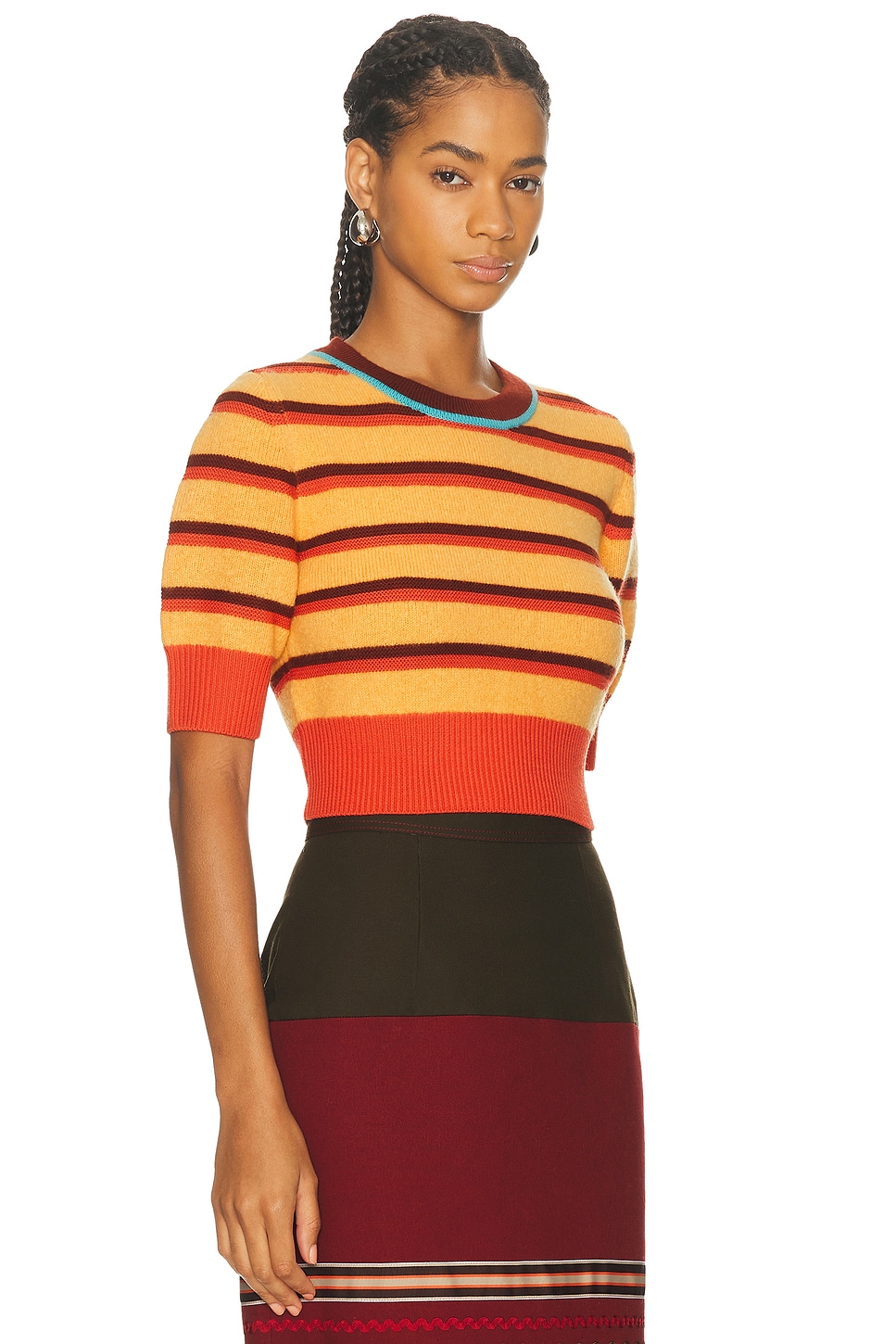 Christopher John Rogers Cropped Short Sleeve Sweater In Orange