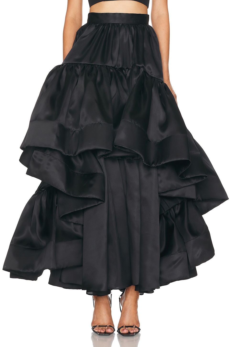 Image 1 of Christopher John Rogers Ruffle Maxi Skirt in Black