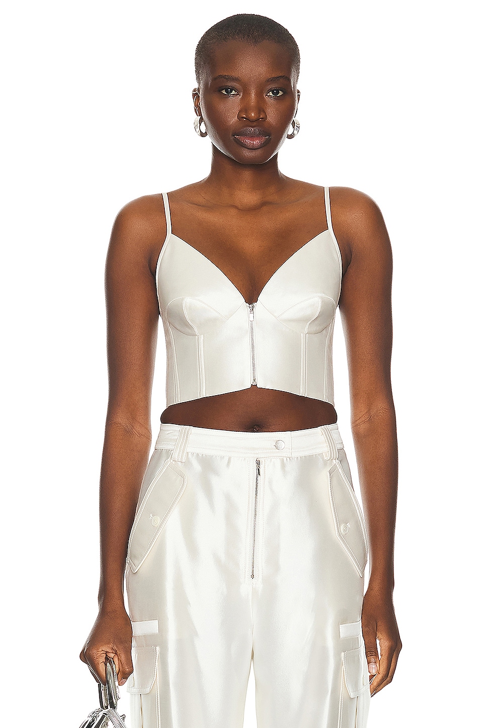 Image 1 of Christopher John Rogers Zip Front Bralette Top in Ivory