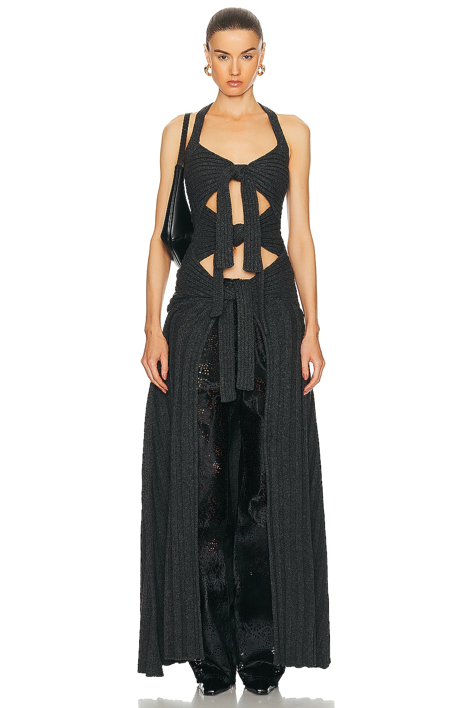 Image 1 of Christopher John Rogers Triple Tie Front Ribbed Maxi Top in Kohl