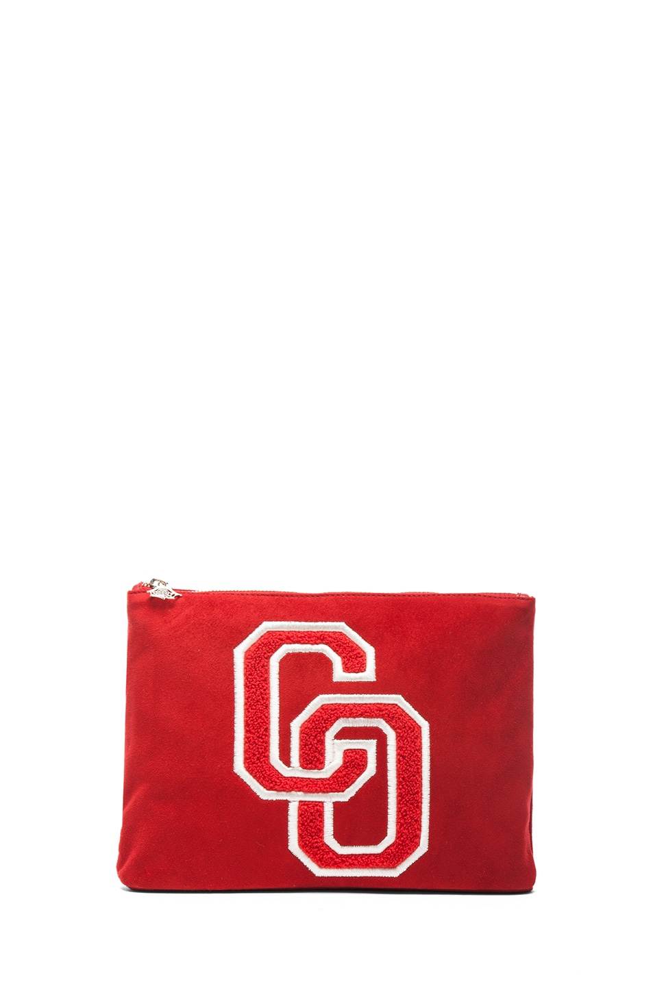 Image 1 of Charlotte Olympia Suede Varsity Purse in Red