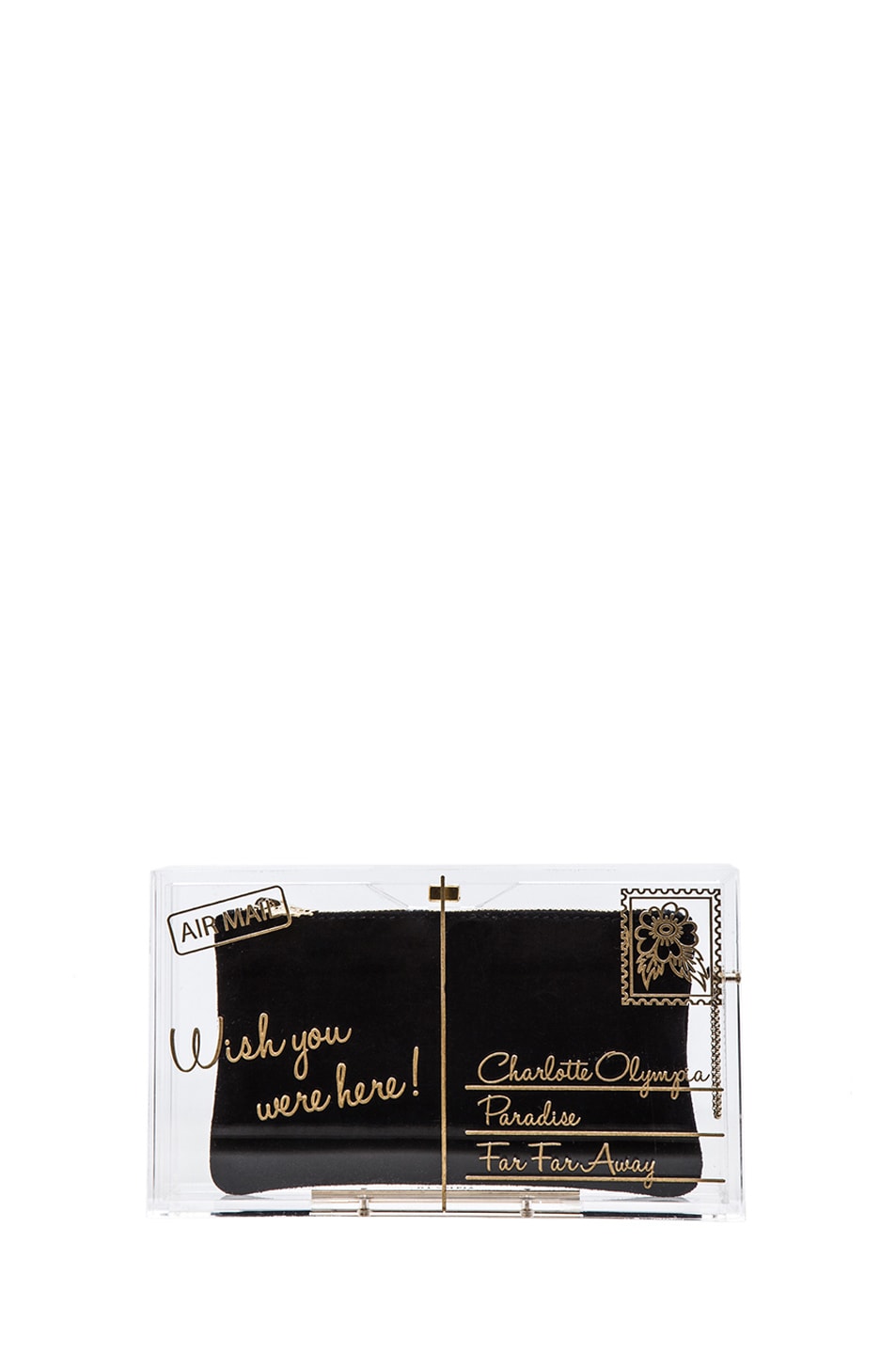 Image 1 of Charlotte Olympia Wish You Were Here Pandora Clutch in Transparent