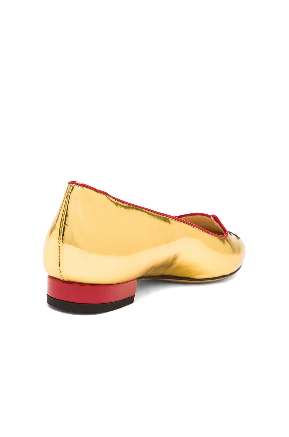 Charlotte Olympia Lucky Kitty Leather Flats in Gold FWRD