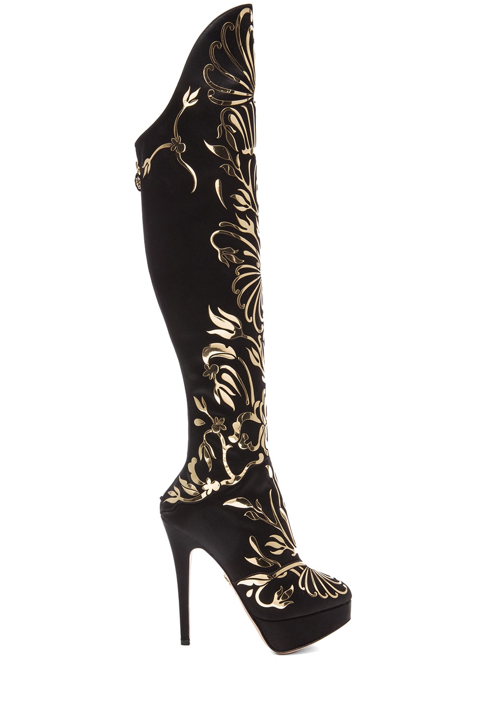 Image 1 of Charlotte Olympia Prosperity Silk Satin Boots in Onyx