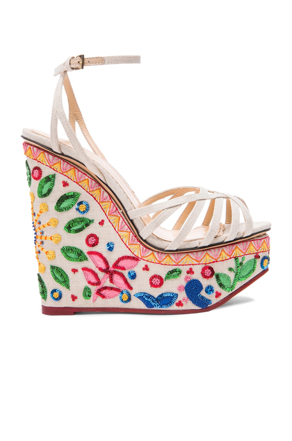 Image 1 of Charlotte Olympia Celebration Meredith Linen Wedges in Stone