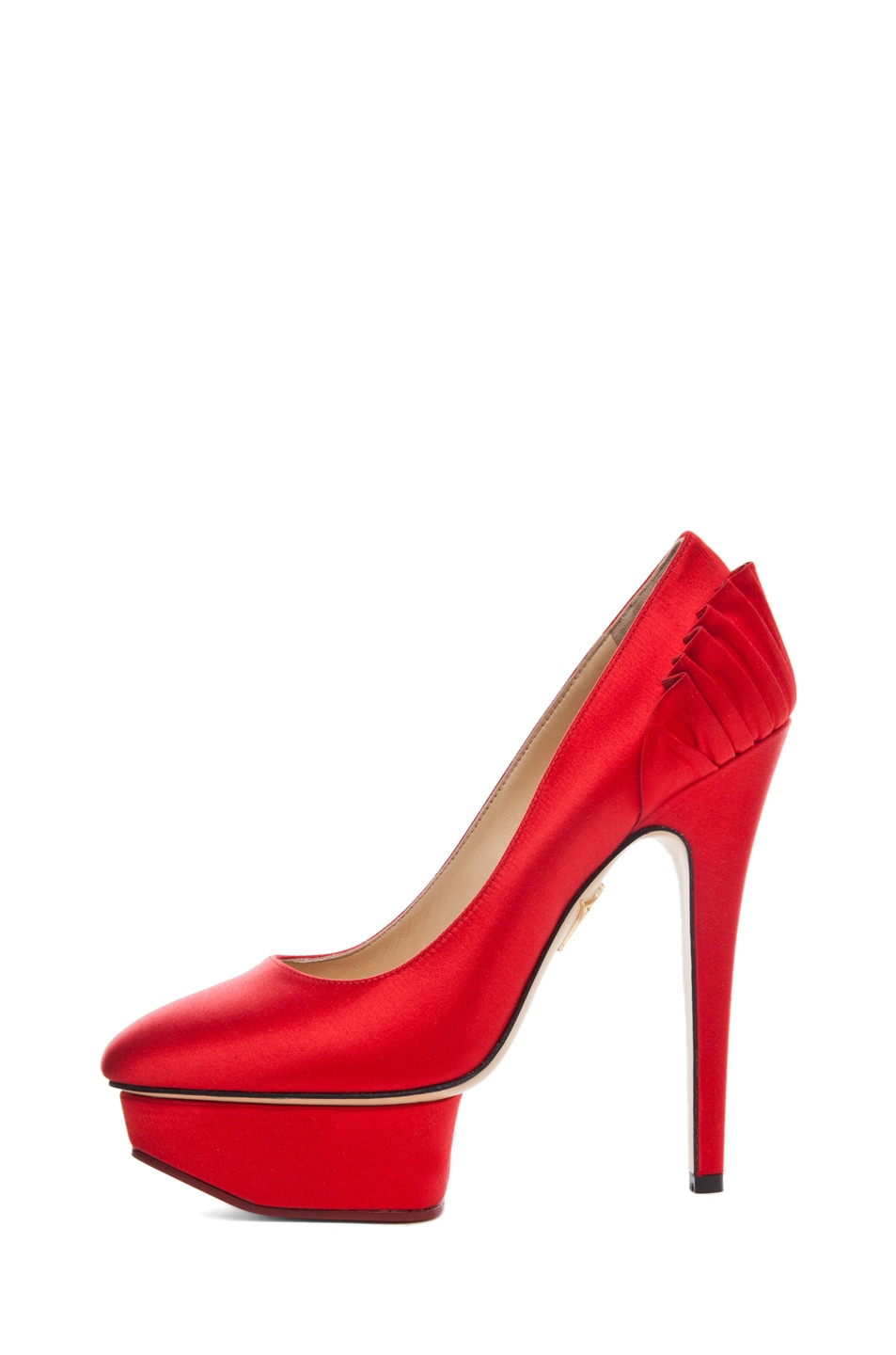 Image 1 of Charlotte Olympia Paloma Signature Court Island Satin Pumps in Red