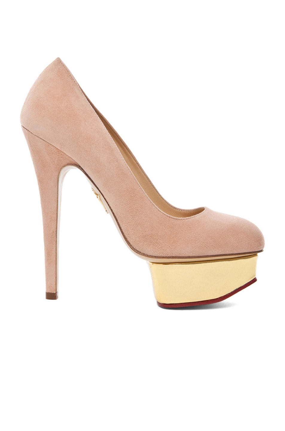 Image 1 of Charlotte Olympia Dolly Signature Court Island Suede Pumps in Blush Suede