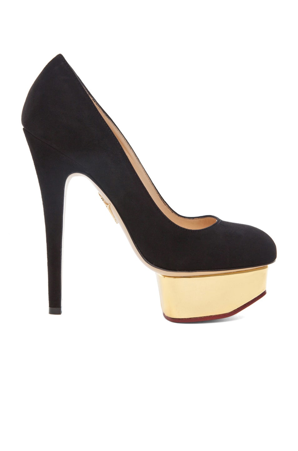 Image 1 of Charlotte Olympia Dolly Signature Court Island Suede Pumps in Black Suede