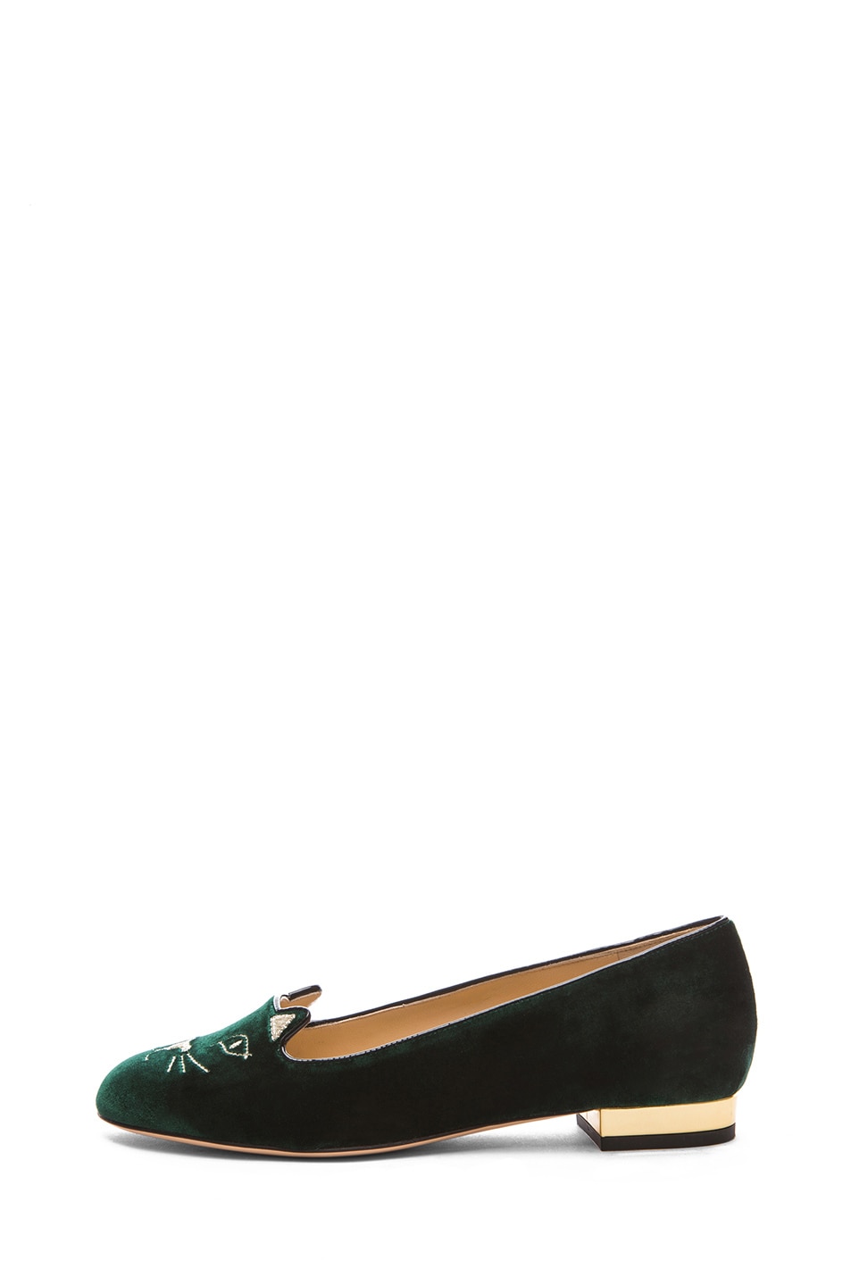 Image 1 of Charlotte Olympia Kitty Flats in Green & Gold