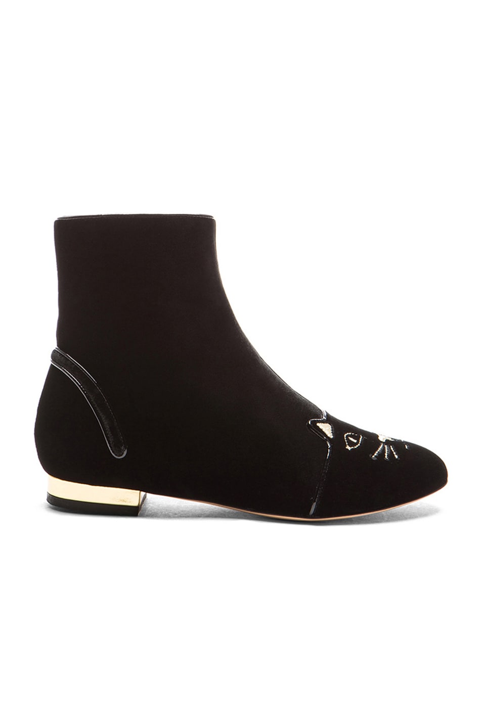 Image 1 of Charlotte Olympia Puss in Boots Velvet Booties in Black