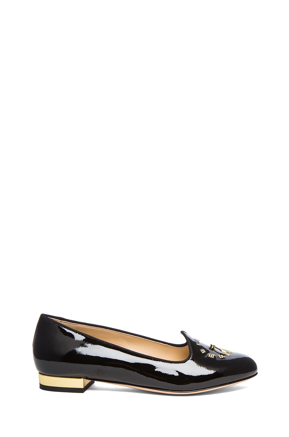 Charlotte Olympia Fashionably Late Patent Leather Flats in Black | FWRD