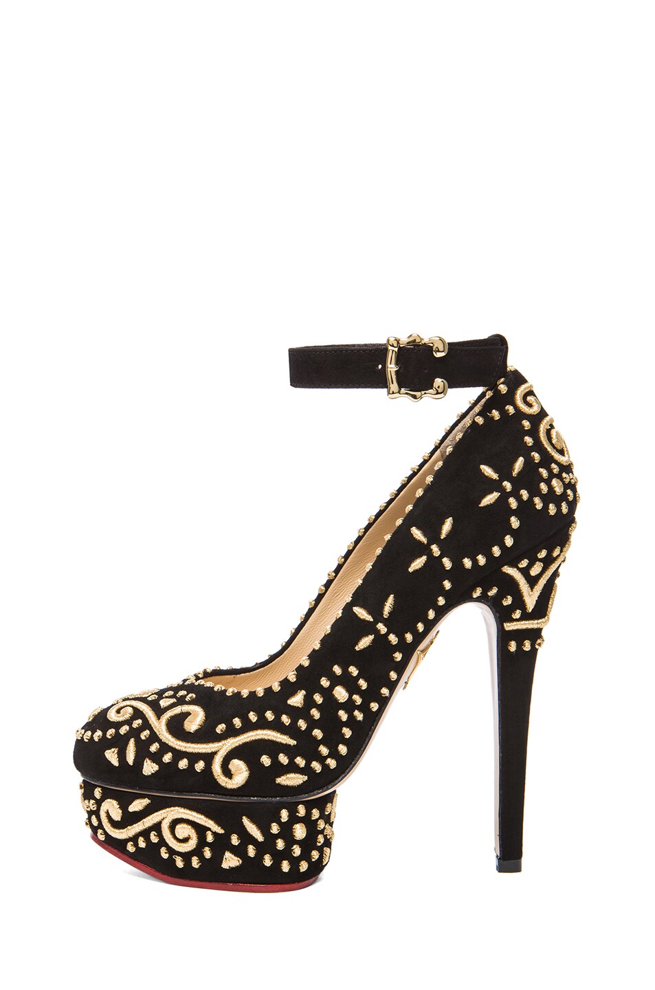 Image 1 of Charlotte Olympia Abigail Embroidered Suede Pumps in Black