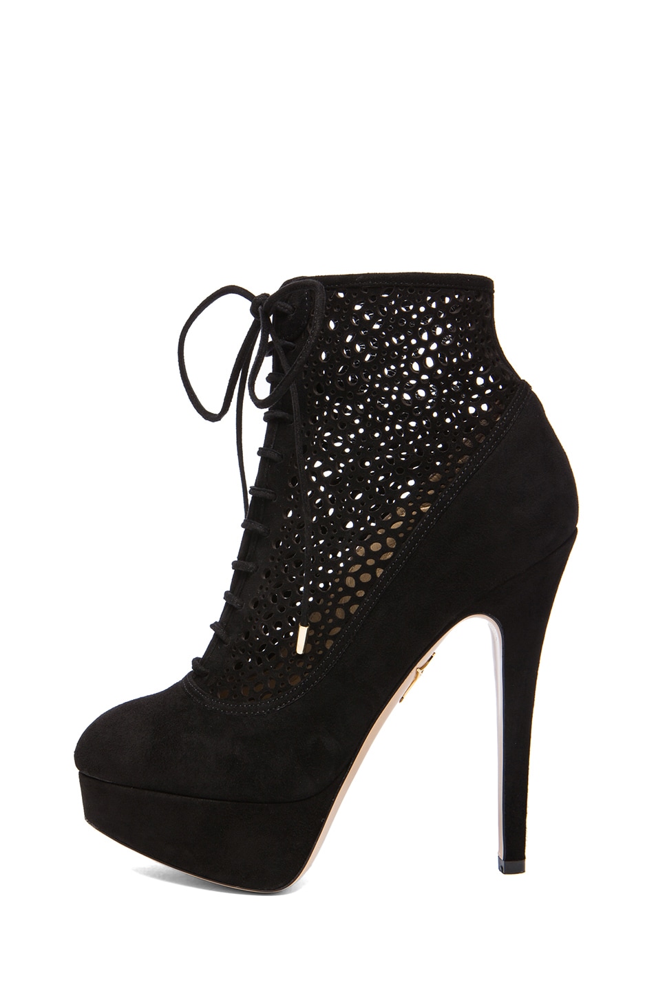 Image 1 of Charlotte Olympia Lavinia Suede Booties in Black