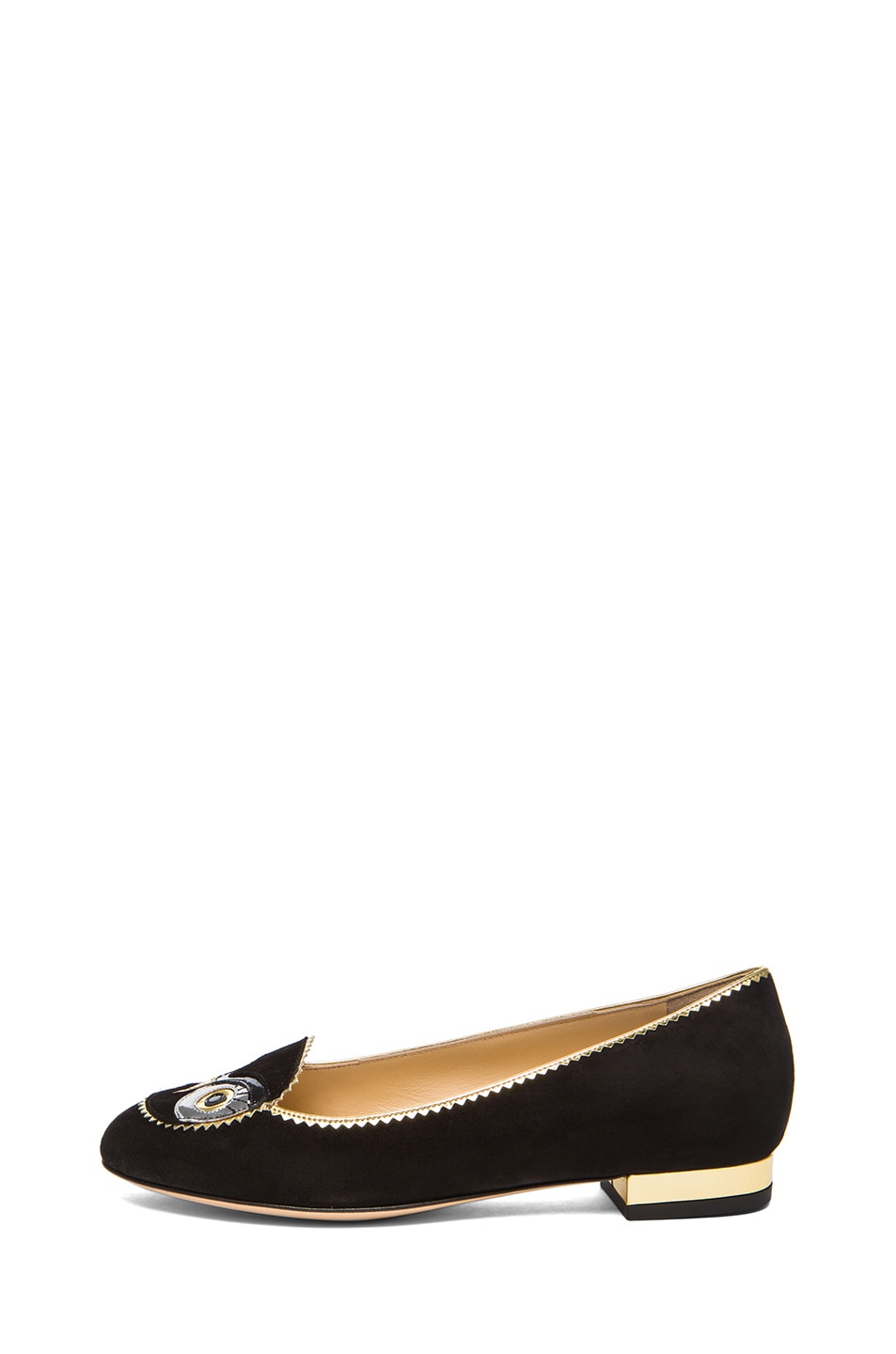 Image 1 of Charlotte Olympia Such a Hoot! Suede Flats in Black