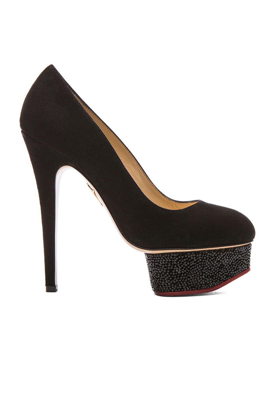 Image 1 of Charlotte Olympia Dolly Suede Pumps with Swarovski Platform in Black