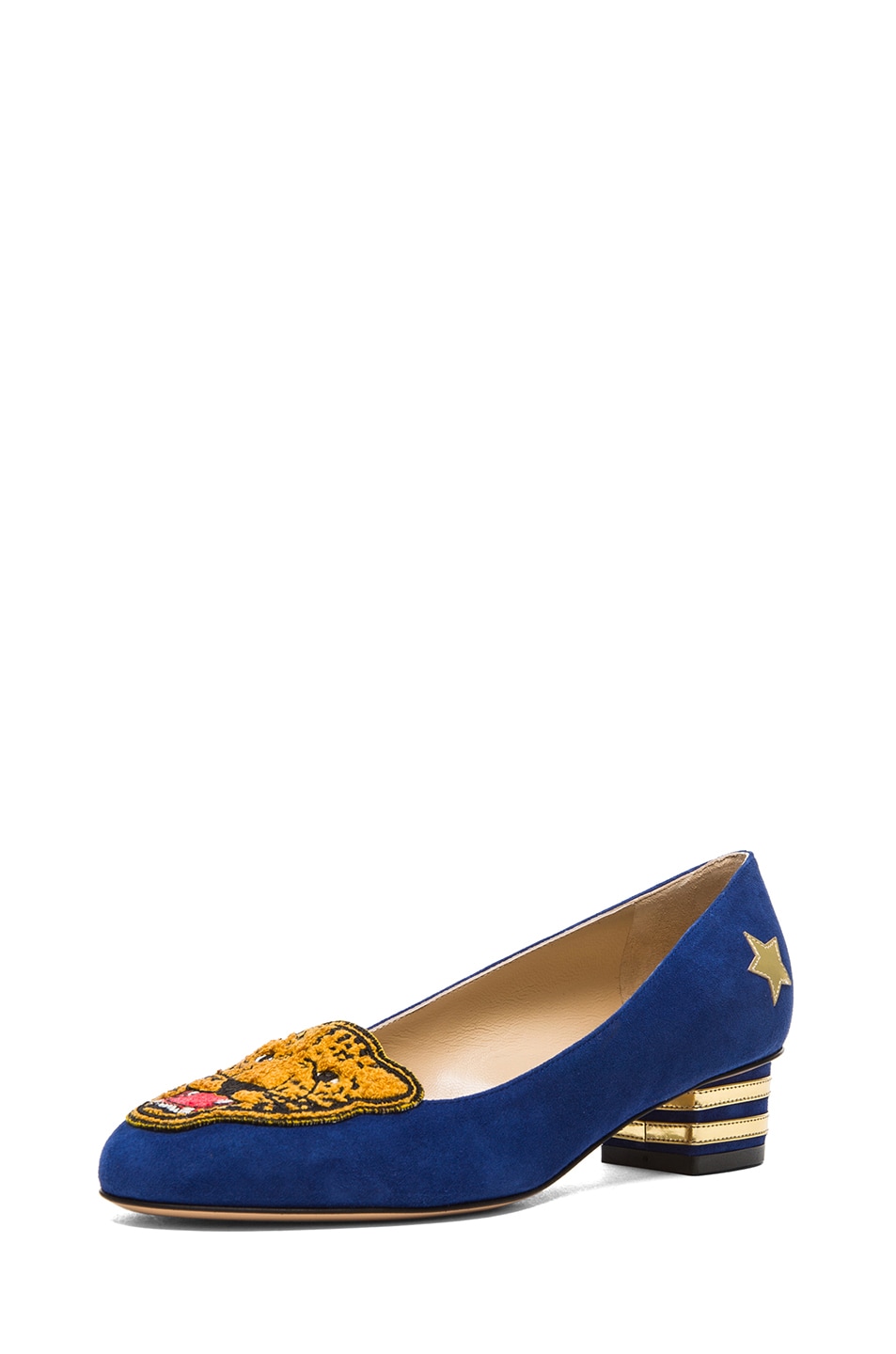 Charlotte Olympia Mascot Suede Heeled Flats in Varsity Blue | FWRD