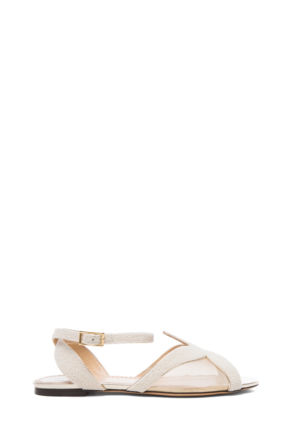 Charlotte Olympia Sandy Glitter & Bead Embellished Sandals in Pearl | FWRD