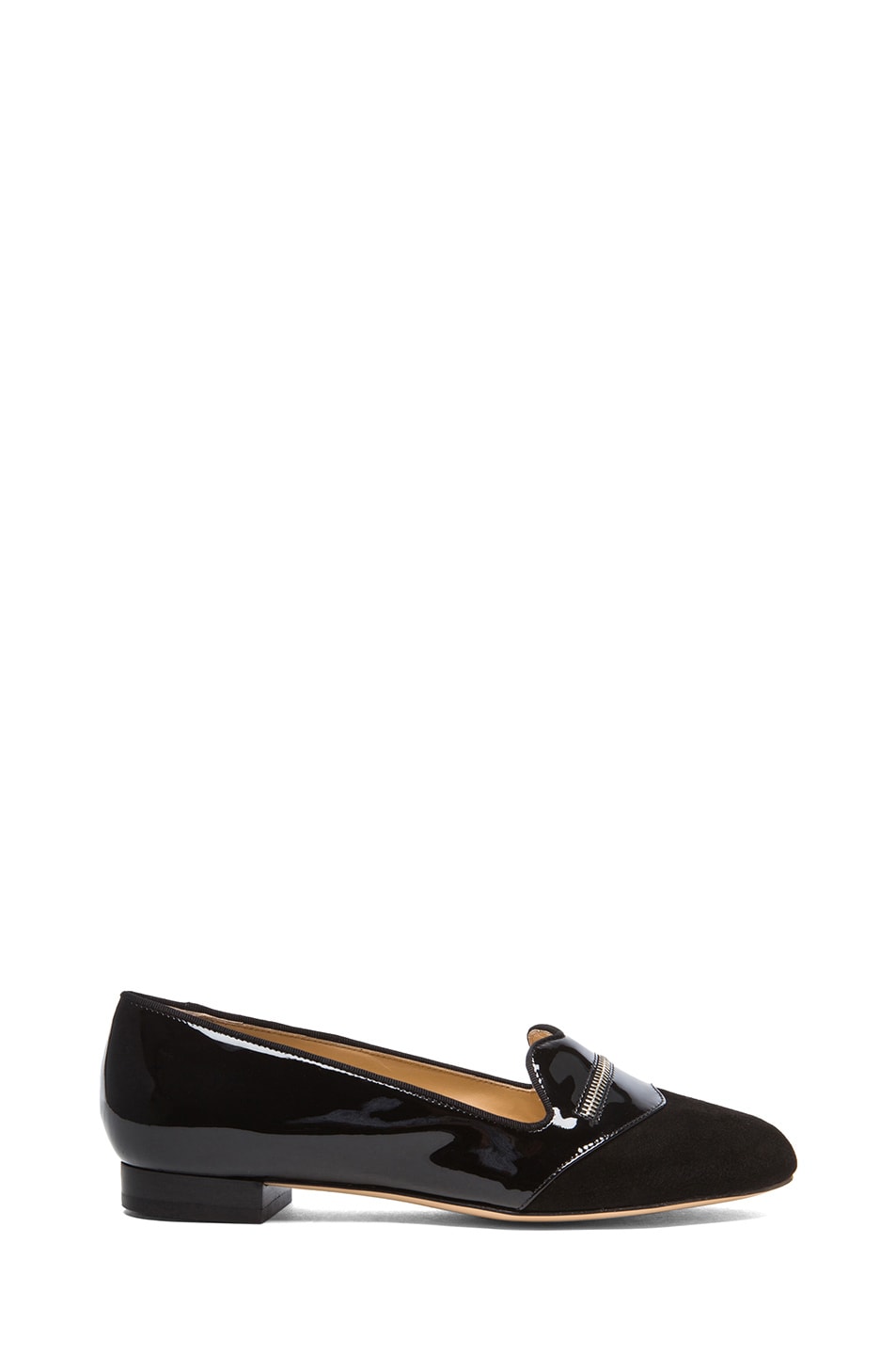 Image 1 of Charlotte Olympia Zip It Bisoux Patent Leather Flats in Black