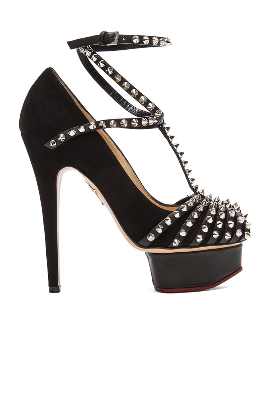 Image 1 of Charlotte Olympia Angry Portia Suede Heels in Black