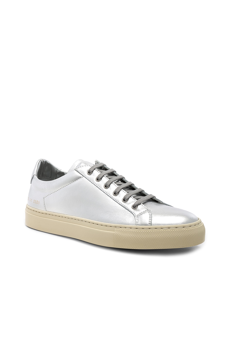 Image 1 of Common Projects Leather Achilles Retro Low in Silver & Silver