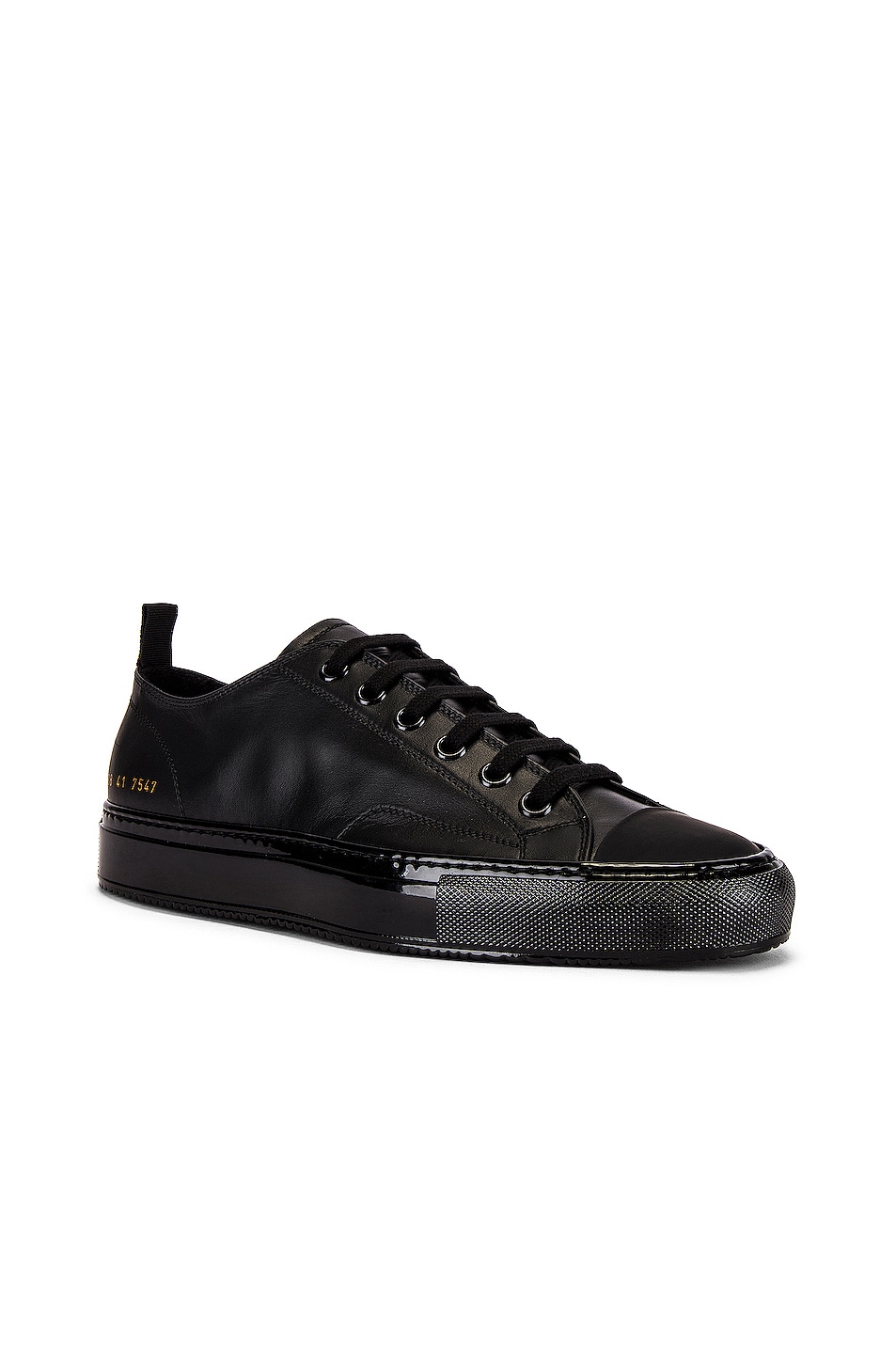 Image 1 of Common Projects Tournament Low Leather Shiny Sneaker in Black & Black
