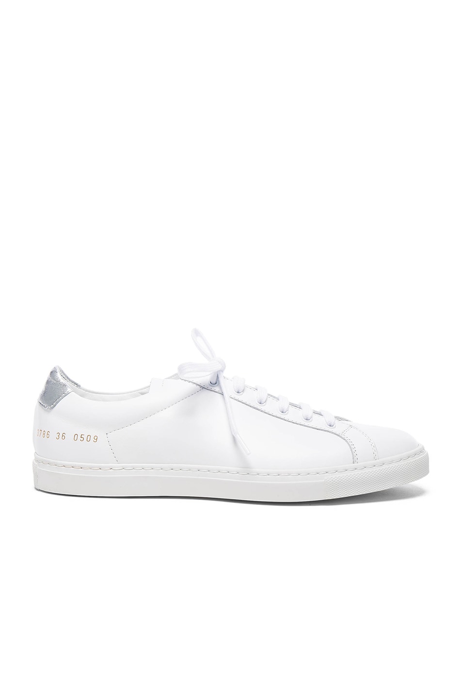 Image 1 of Common Projects Leather Achilles Retro Low in White & Silver