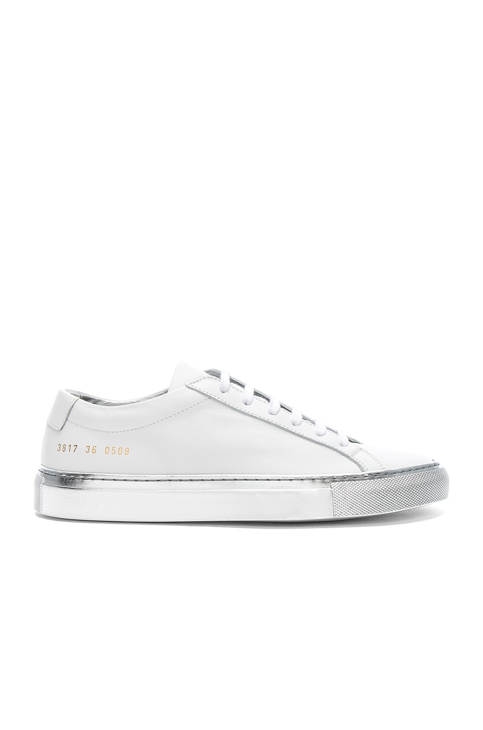 Image 1 of Common Projects Leather Achilles Low in White & Silver