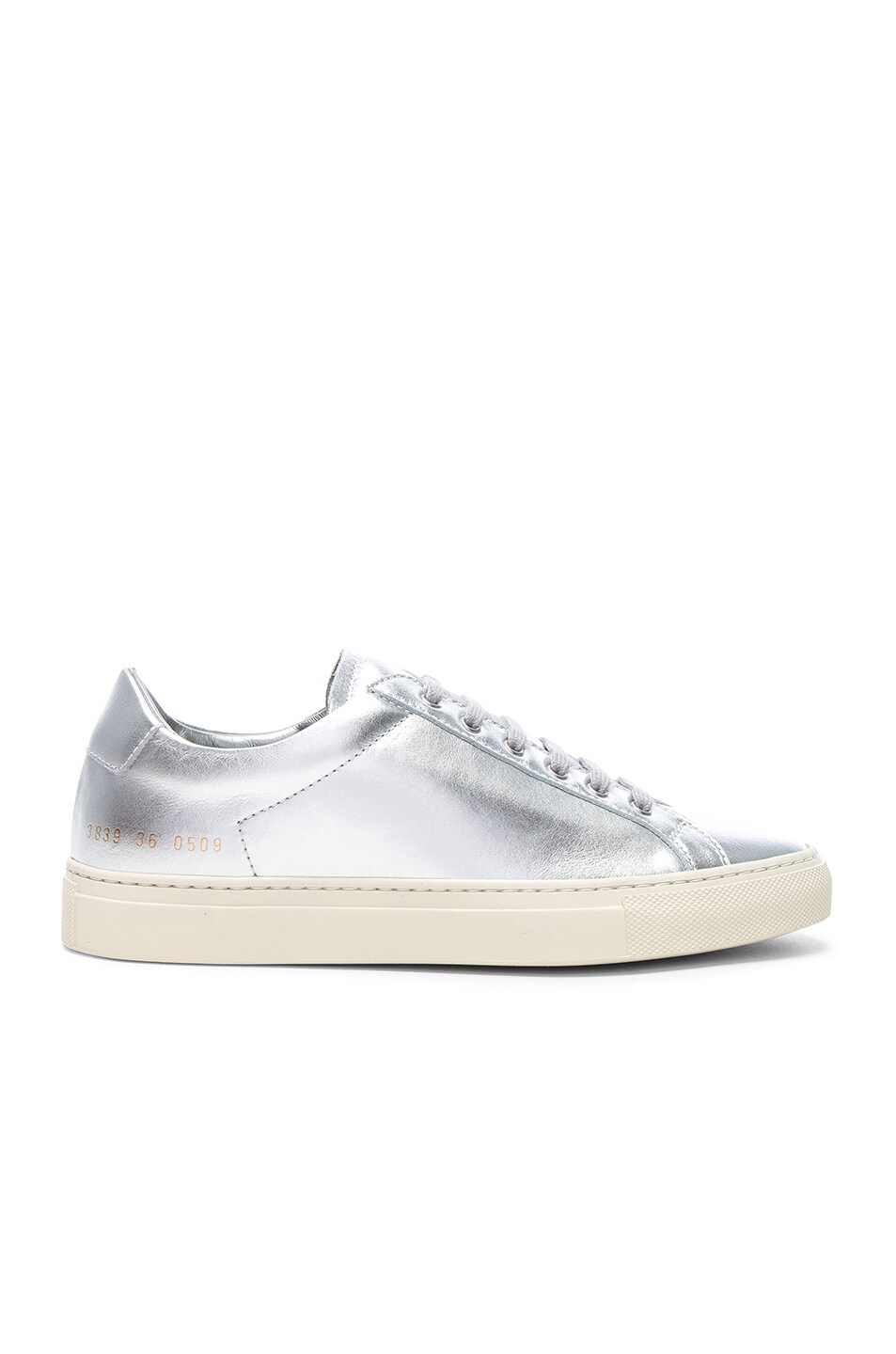 Image 1 of Common Projects Leather Retro Low Achilles Sneakers in Silver
