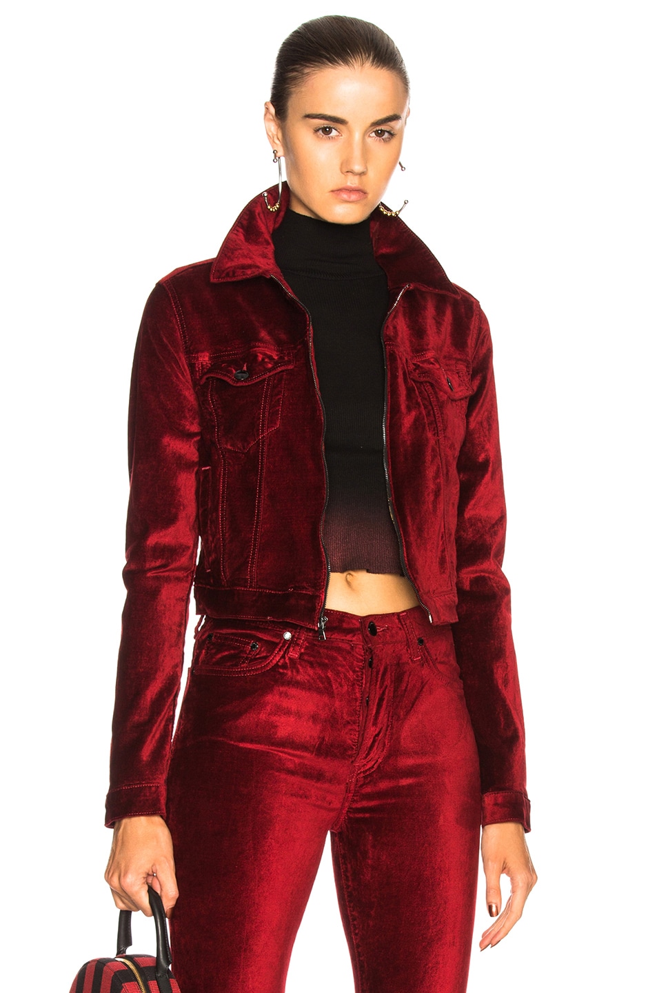 Image 1 of COTTON CITIZEN for FWRD Velvet Crop Utility Jacket in Fire Truck Red